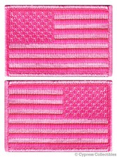 LOT 2 AMERICAN FLAG PATCH shoulder USA PINK embroidered iron-on UNITED STATES  picture