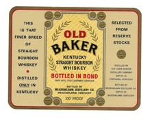 Vintage Label Old Baker Kentucky Straight Bourbon Whiskey picture