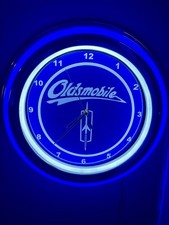Oldsmobile Motors Script Logo Auto Garage Man Cave Neon Style LED Clock Sign picture