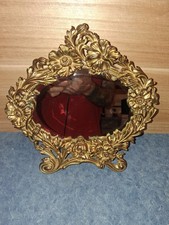 Antq Art Nouveau Tabletop Vanity Mirror Ornate Floral Gold Gilt #553-10.5×10.75
