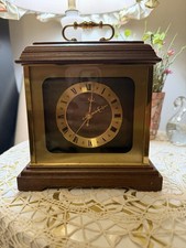 VNTG Hamilton Quartz Wood/Brass Mantle Clock Rare Gold Hands Made in Germany picture