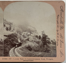 The Lovely Vale of Lauterbrunnen from Wengen, Switzerland Keystone Stereoview picture