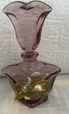 VTG Jeweled Geometric Perfume Bottle  Purple Glass 6.5”  Enamel & Pearl VGC picture