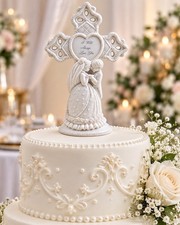 New PRECIOUS MOMENTS Figurine WEDDING CROSS Newlywed Cake Topper Bride Groom picture