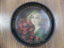 ANTIQUE  DE WITT IOWA ADVERTISING TIN TRAY 1900'S INSURANCE VINTAGE picture