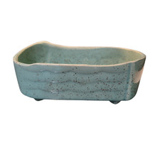 VTG USA Pottery Turquoise Aqua Speckled UP261 Rectangular Wavy CeramicPlanter picture