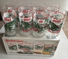 8 VINTAGE 16 OZ. BUDWEISER FROG BEER GLASSES - ORIGINAL BOX – 1995 UNUSED picture