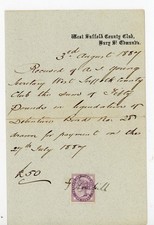 1887 Victorian Manuscript Receipt West Suffolk County Club Bury St Edmunds Stamp picture