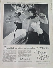 1954 women's Warner's Merry Widow Black White Bras Mask vintage fashion ad picture