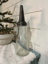 Very Clean Antique One Quart Oil Bottle And Spout picture