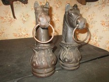 Pair of Antique Cast Iron Horse Heads Hitching Post Topper 14 Lbs. Ea. 13