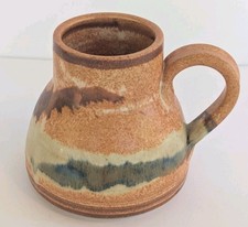Studio Art Pottery Vase Earth Tone Drip Glaze Stoneware Signed picture