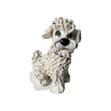 Vintage White Ceramic Sitting Spaghetti Poodle Figurine W/Collar Italy 5” Tall picture