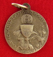 Antique POPE PIUS XI Medal 26th EUCHARISTIC CONGRESS HOST LAMB Catholic 1922 picture
