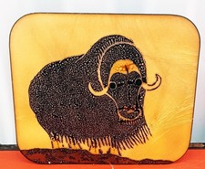 Vintage 1970's Canadian Eskimo Inuit Art Enamel on Copper Musk Ox Mid Century picture