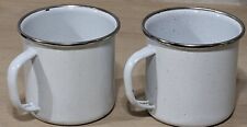 Vintage Enamelware / Graniteware Coffee Mugs Set of 2 Green / Pink picture