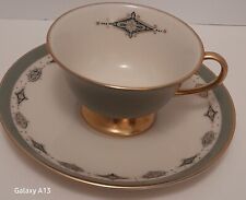 Vintage Flintridge China Tea Cup and Saucer Olive Green California Gilded picture
