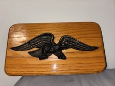 Vintage Metal Eagle On Wood Plaque  picture