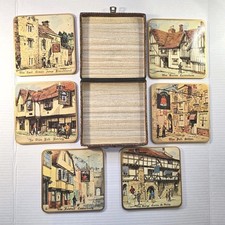 Vintage Win-El-Ware Coaster Set Old English Inns