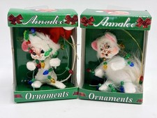 NOS Annalee Christmas Retired 2007 3” Kitty & Mouse W Lights Christmas Ornaments picture