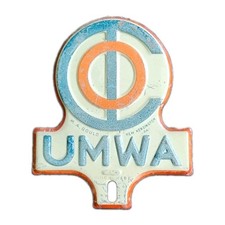 Vintage UMWA United Mine Workers Union Made License Plate Topper  picture