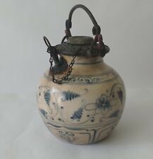 Antique 1800s Chinese Blue White Porcelain Pipe Collectible picture