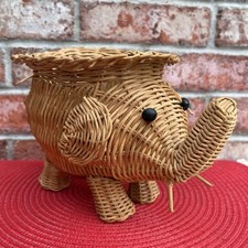 Wicker Elephant Basket VTG Planter Natural Rattan Plant Holder Boho Cottagecore picture