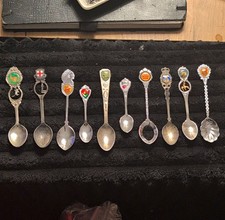 Lot of 11 Souvenir Collectible Travel Spoons Cities States Animals Metal Enamel picture