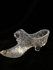 VTG Fenton Glass Cat-Head Slipper/Shoe-Daisy & Button Opalescent Moonstone picture