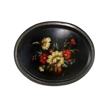 Vintage Zhostovo Russian Folk Art Hand Painted Tole Floral Tray USSR Large picture