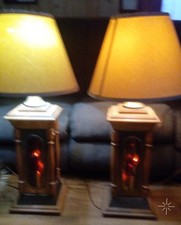 Antique Don Ward oak wood, Brass & Stained Glass Dual_Light/*Lamp & Night Light picture