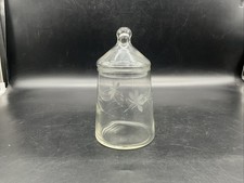 Vtg Floral Etched Glass Apothecary Canister Jar 7 1/2” T picture