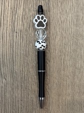 Beaded Dog Paw Print Black White Crystal  Ink Pen picture