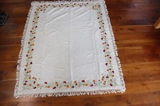 Rare 1930's-1940's French Cotton Hand Embroidered Cotton Table Cloth 72