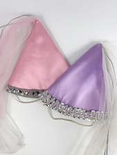 Vtg 80s Disney Parks Veiled Princess Cone Hat Pink Purple Sequin Costume Set/2 picture