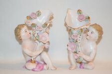 Vintage Pair Porcelain Cherub Cornucopia Figurines picture