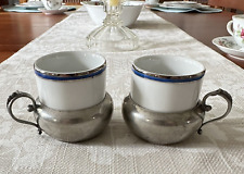 Vintage IPA Italy Espresso Cups with Pewter Inserts Coffee Porcelain Demitasse picture