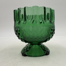 EAPG Northwood Button Panels Rose Bowl in Emerald Green, Ruffled Rim 4.25” Tall picture