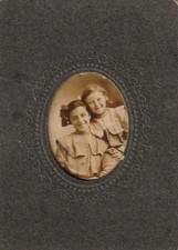 Antique Photo Best Friends Little Girls Back Mounted Edwardian Fashion Sepia picture