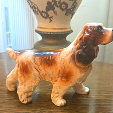 English Springer Spaniel Dog Ceramic Figurine White & Brown Marked 