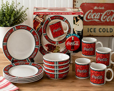 Vintage 1995 Coca-Cola Gibson Traditions 12 Piece Dinnerware Set Service for 4 picture