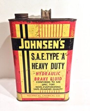 Vintage Johnsen's 1 Gallon Brake Fluid Advertising Motor Oil Can Nice Can picture