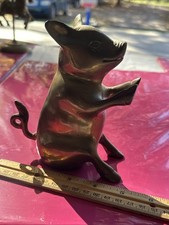 Antique Solid Brass Pig Figure 6 Inch Tall 5 Inch Wide picture