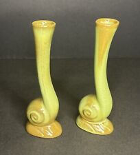 2 Vintage Frankoma Pottery #31 Snail Flower Bud Vase Prairie Green 6