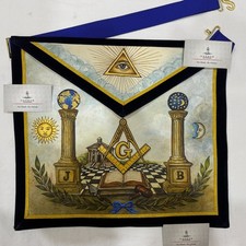 Masonic Hand Painted Apron Freemason Blue Lodge Apron Antique Design Square Comp picture