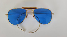 Vtg WWII Era Aviator Sunglasses Blue Glass Cable Temple 1/10 12K GF Case America picture