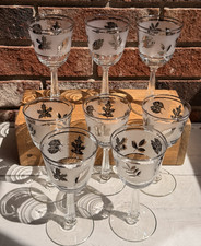 Vintage MCM Libbey Frosted Silver Leaf Stemmed Wine Glasses MCM Barware Set of 8 picture
