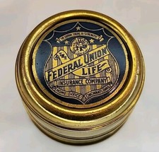 Vintage The Federal Union Life Insurance Co. Advertising Metal Barrel Coin Bank picture