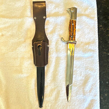 WW2 German Fixed Blade bayonet Stag/Antler Handle, SS Spear Point picture