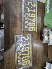 Vintage 1941 Kansas License Plate Pair Matching Set WWII Era 219706 Yellow Brown picture
